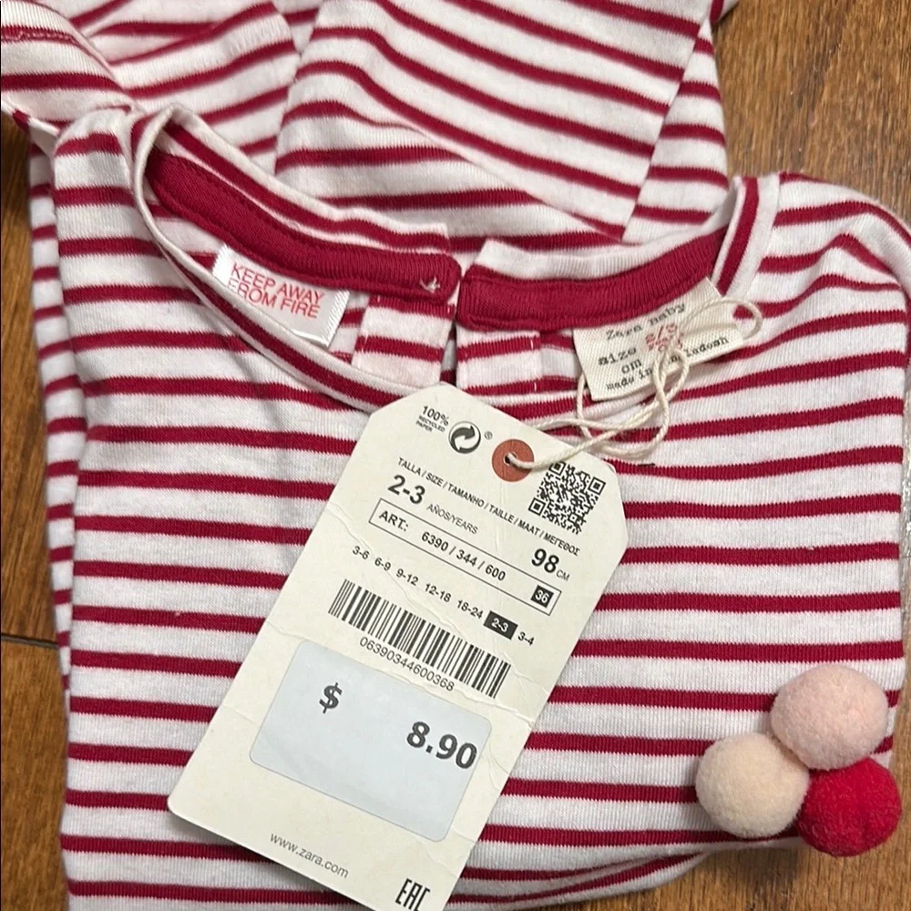 Zara girls Striped Red and White long sleeve size 2-3 - Picture 5 of 6